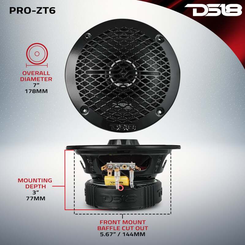 DS18 6.5in Coaxial Loudspeaker 225 Watts RMS 4 ohm Mid-Range Water Resistant Cone