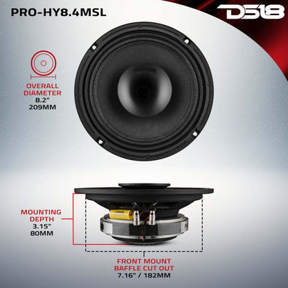 DS18 8in 200 Watts RMS 4 ohm Mid-Range Loudspeaker Shallow Grill Included