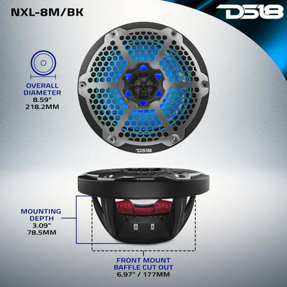DS18 NXL-M Series Speaker w/ RGB LED Lights 8in 2-Way 125 Watts RMS 4 ohm Black