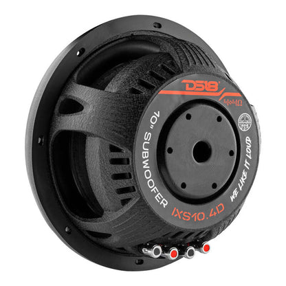 DS18 10in 600 Watts RMS 4 ohm DVC Shallow Mount Fiber Glass Subwoofer IXS Series