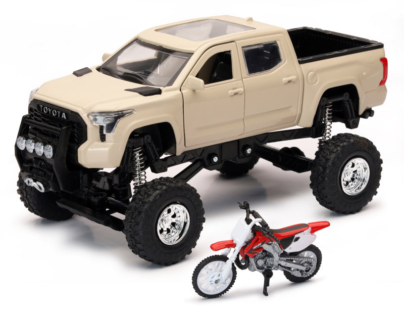 New Ray Toys Toyota Tundra Pro Lifted Truck Mud Bath with Honda Dirt Bike 1:32 Scale