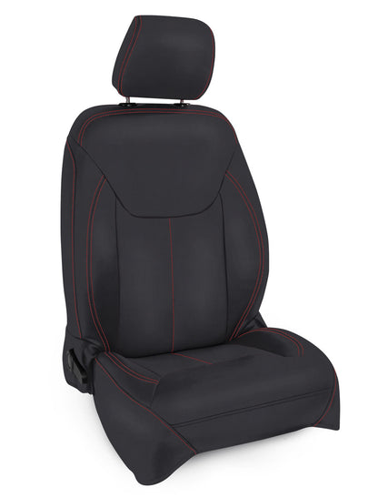 Front Seat Covers for '13–'18 Jeep Wrangler JK, 2 door or 4 door (Pair) - Black with Red Stitching