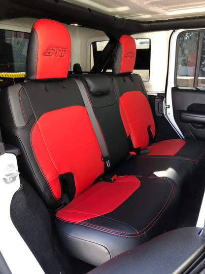 Rear Bench Cover for Jeep Wrangler JLU, 4 door with no armrest - Black with Red Stitching