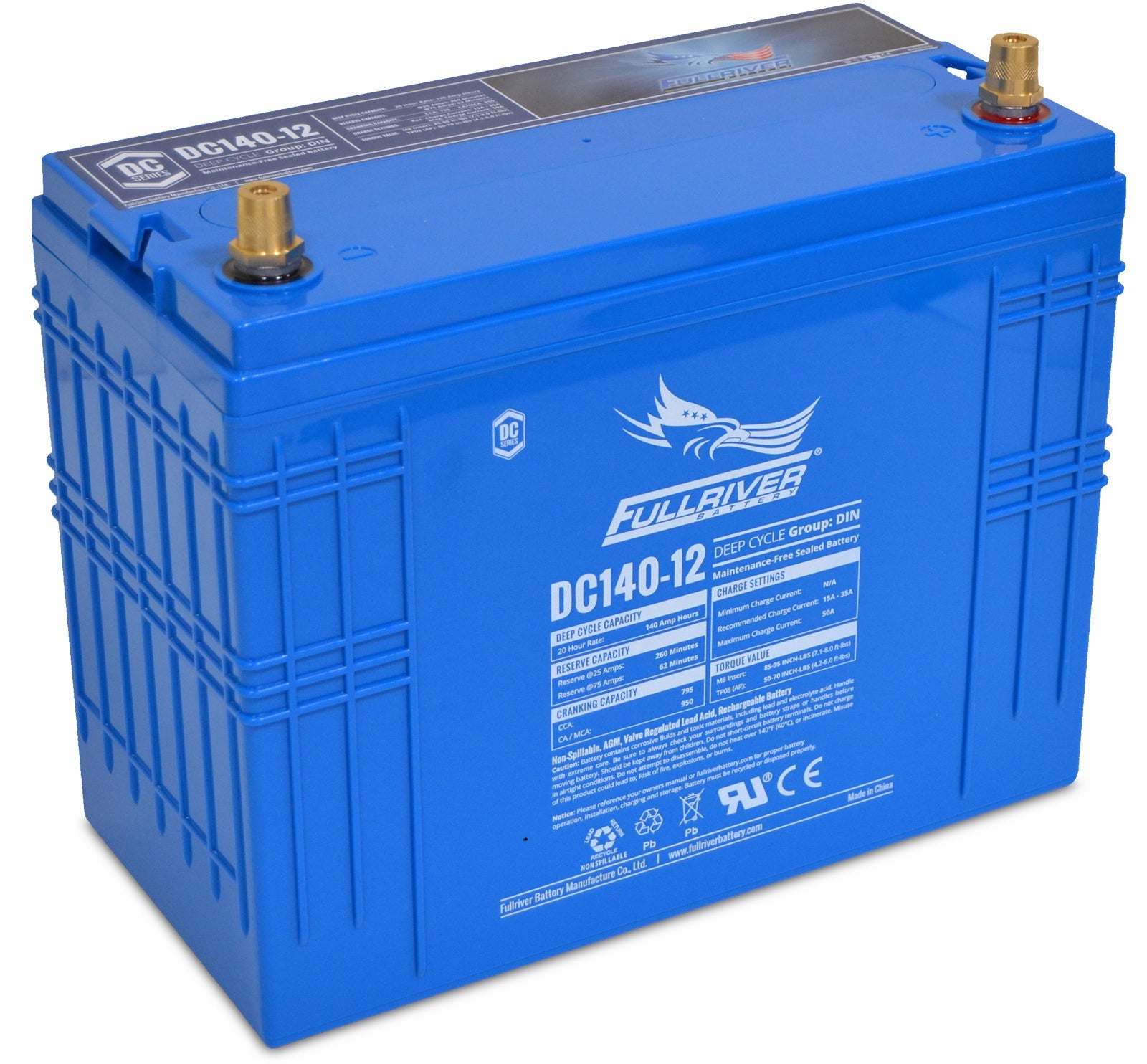 Fullriver DC140-12 DC Series Premium Deep Cycle AGM Battery – 12V, 140Ah, maintenance-free long-life deep-cycle performance
