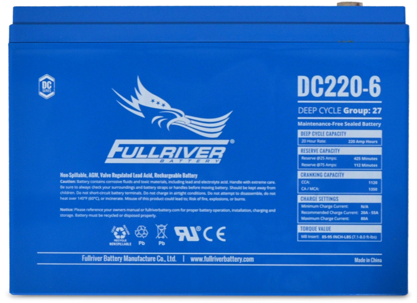 DC Series DC220-6 AGM battery from Fullriver Battery