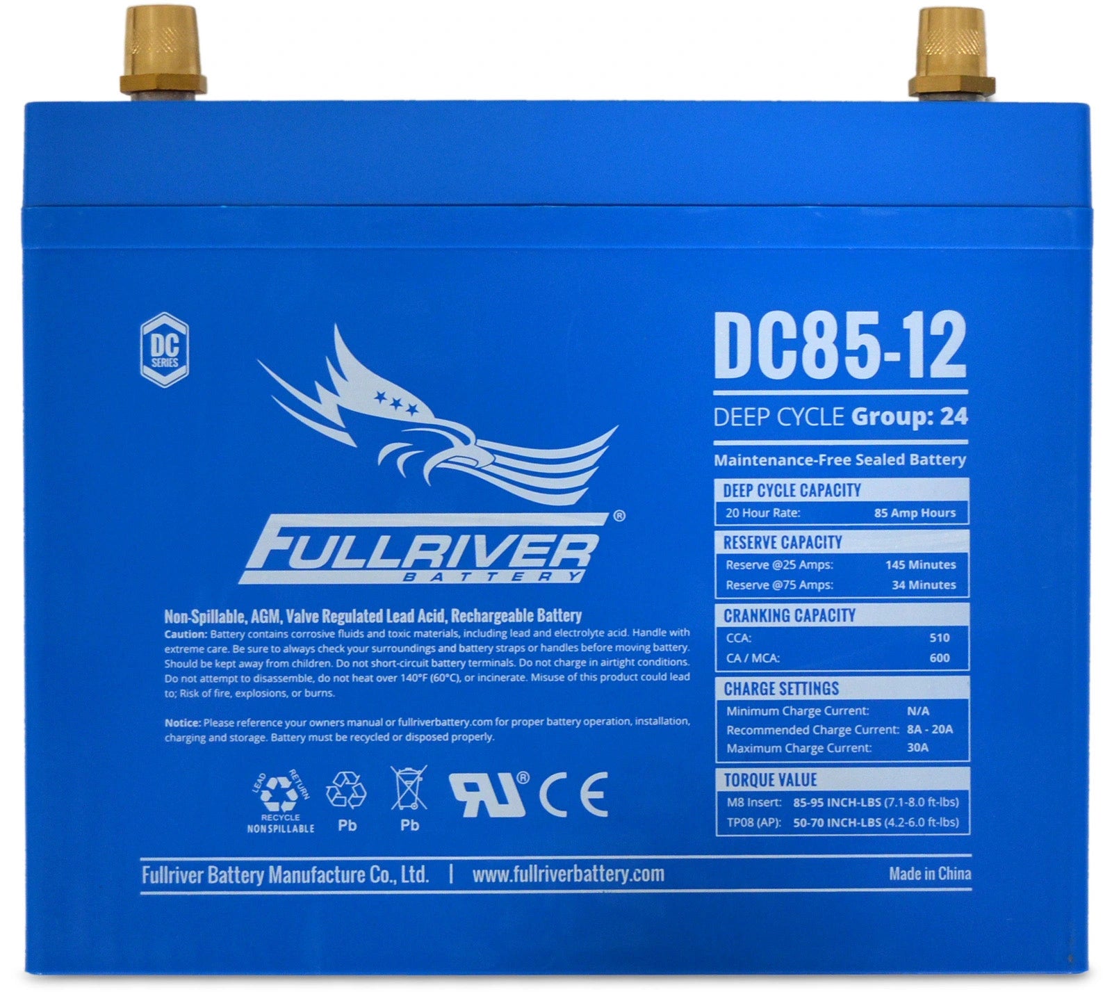 DC Series DC85-12 AGM battery from Fullriver Battery