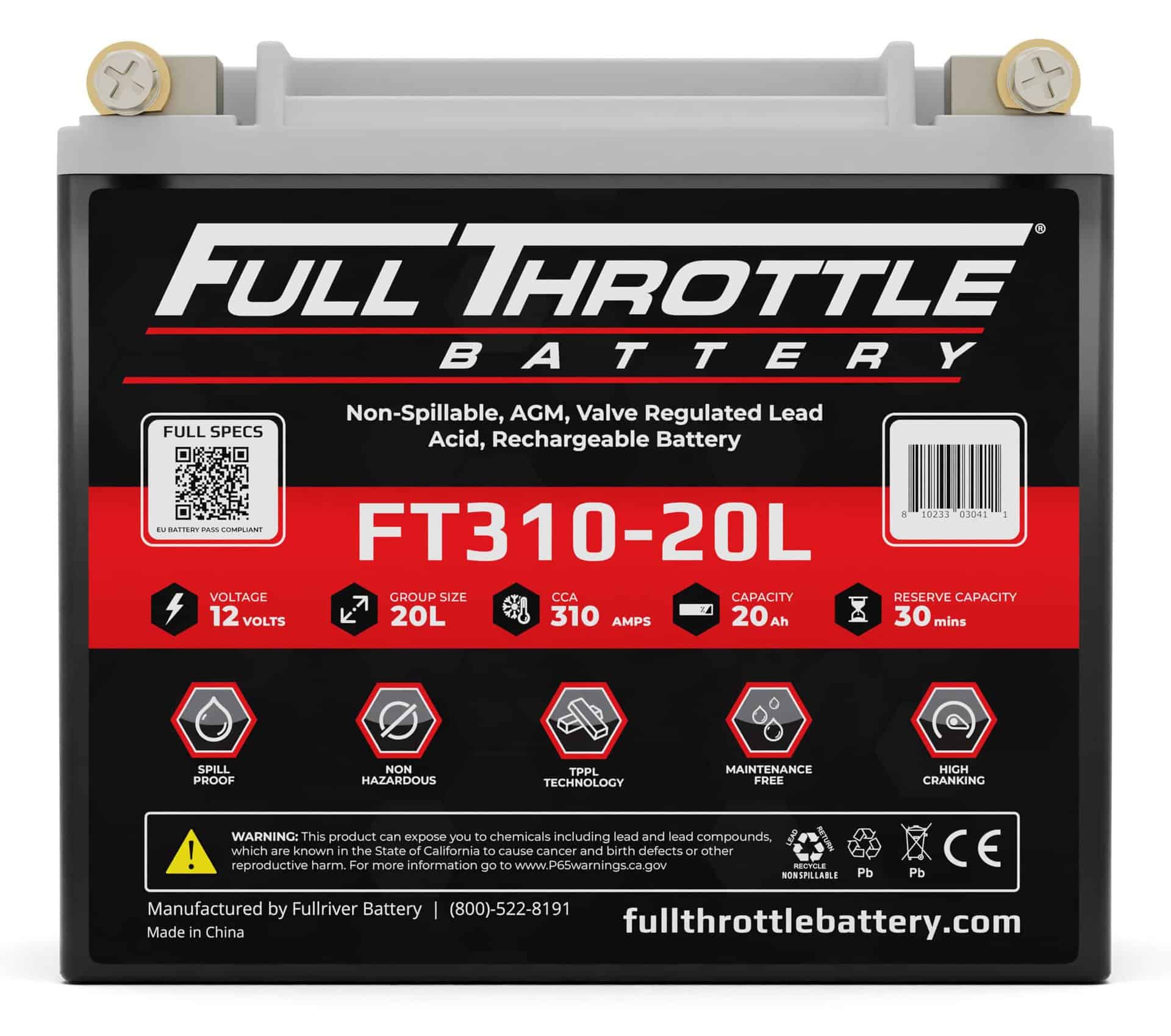 Full Throttle FT310-20L Display Dummy – Exact replica of the FT310-20L battery for product display or test fitment, without lead or AGM material.