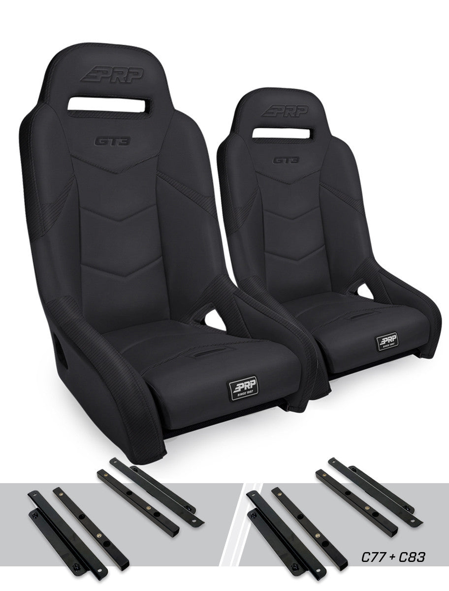 GT3 Suspension Seats Kit for Polaris General, RZR S 900, 900 Trail, Trail, XP 1000, Turbo, Turbo S (Pair), Black