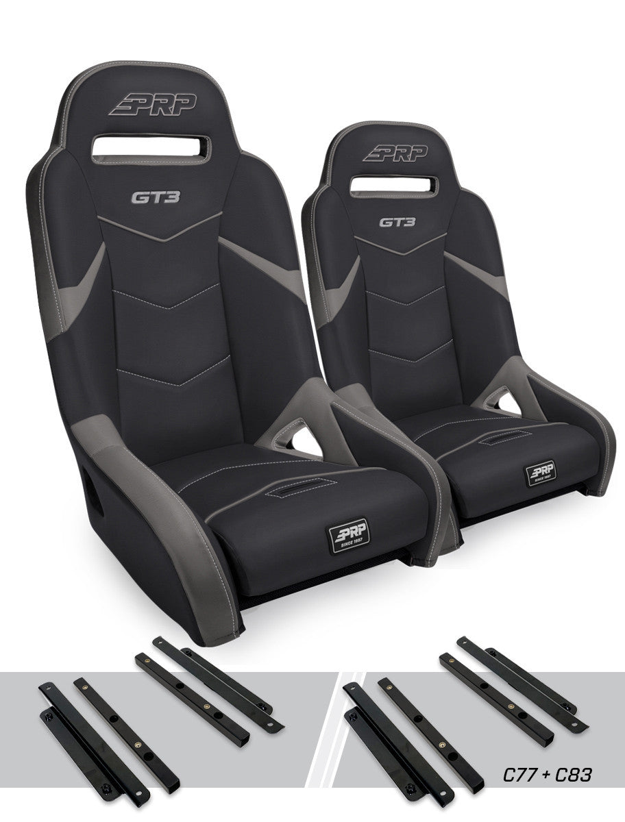 GT3 Suspension Seats Kit for Polaris General, RZR S 900, 900 Trail, Trail, XP 1000, Turbo, Turbo S (Pair), Black & Gray
