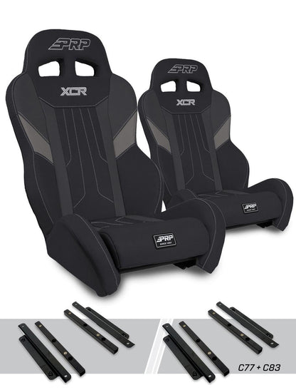 XCR Suspension Seats Kit for Polaris General, RZR S 900, 900 Trail, Trail, XP 1000, Turbo, Turbo S (Pair), Black & Gray