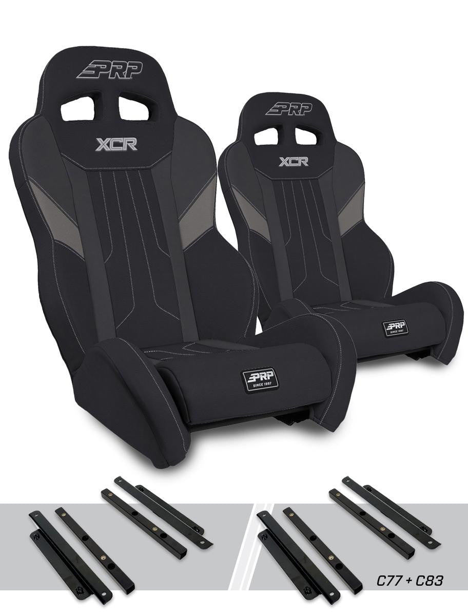 XCR Suspension Seats Kit for Polaris General, RZR S 900, 900 Trail, Trail, XP 1000, Turbo, Turbo S (Pair), Black & Gray