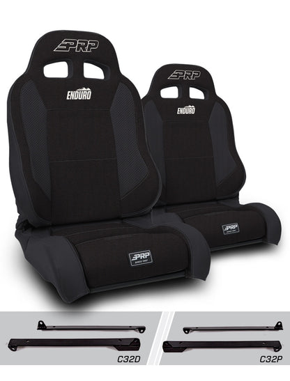 EnduroTrek Reclining Suspension Seats Kit for Jeep Wrangler CJ7/YJ (Pair), Black