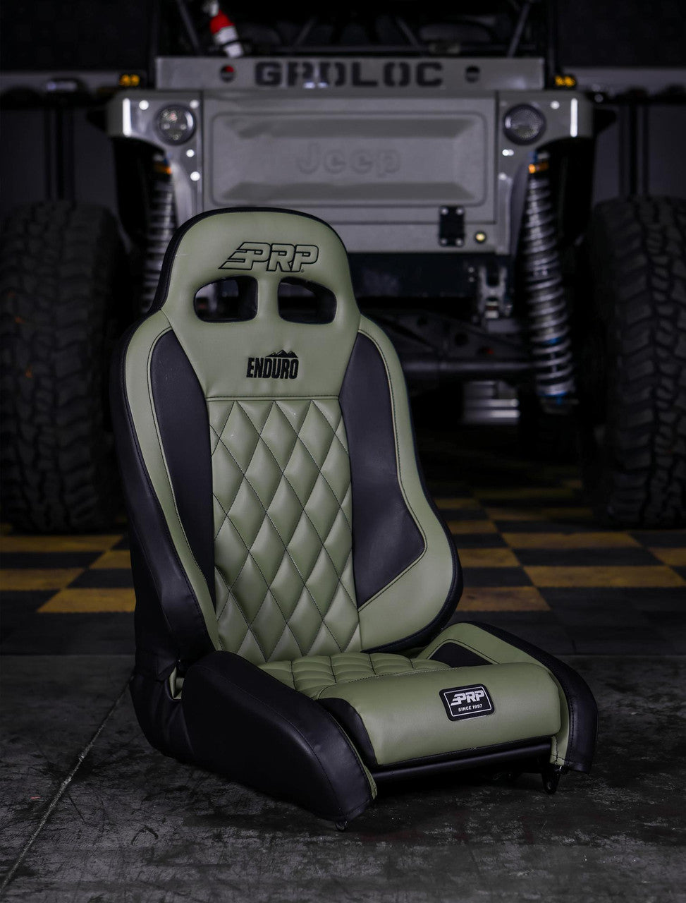 EnduroCrawl Reclining Suspension Seat, Black & Green Tweed