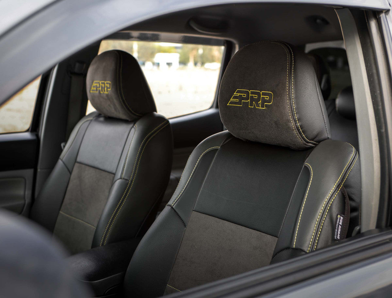 Front Seat Covers for '12-'15 Toyota Tacoma; Fold Flat Edition (Pair) - Black and grey
