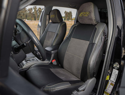 Front Seat Covers for '12-'15 Toyota Tacoma; Fold Flat Edition (Pair) - Black and grey