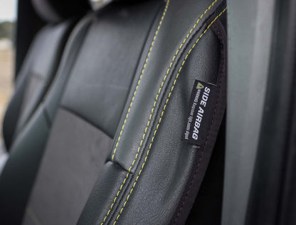 Front Seat Covers for '12-'15 Toyota Tacoma; Fold Flat Edition (Pair) - Black and grey
