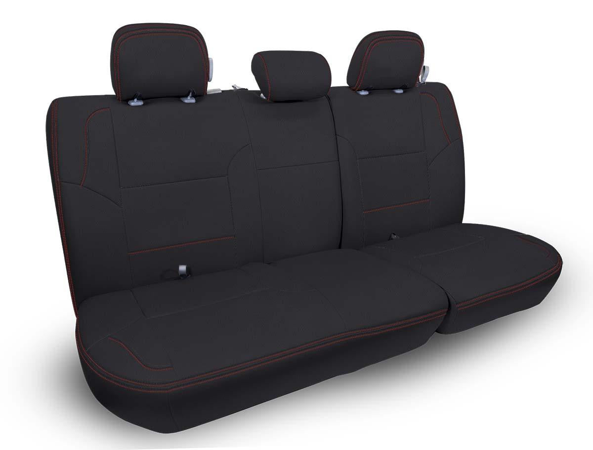 Rear Bench Cover for '12-'15 Toyota Tacoma Double Cab - Black with Red Stitching