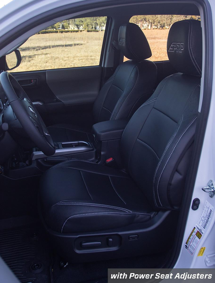 Front Seat Covers for 2016-2023 Toyota Tacoma with Electric Seat Adjusters (Pair) - Black with Red Stitching