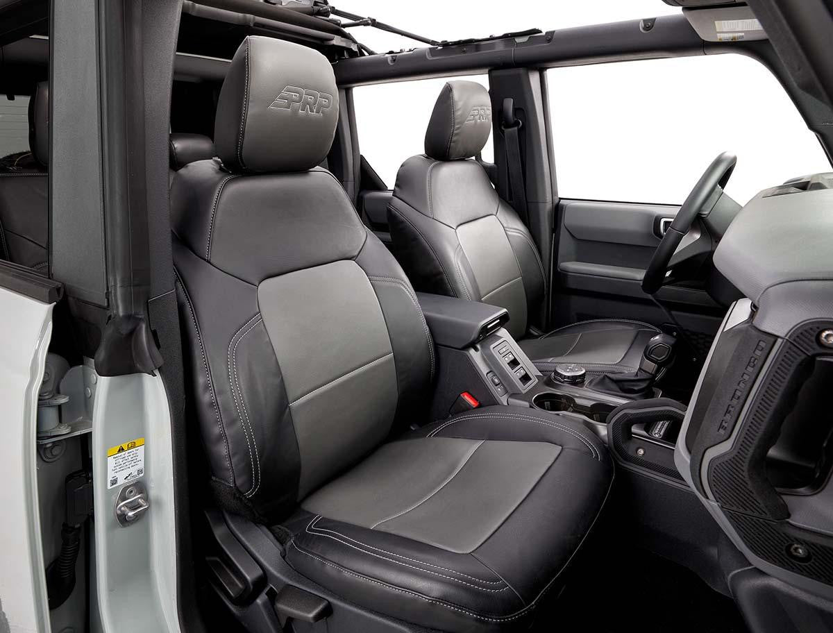 Front Seat Covers for 2021+ Ford Bronco, 4 Door - Black with Red Stitching