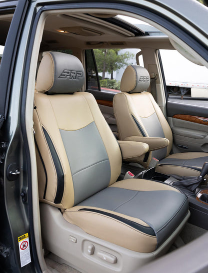 Front Seat Covers for 2003-2009 Lexus GX470 (Pair) - Black with Red Stitch