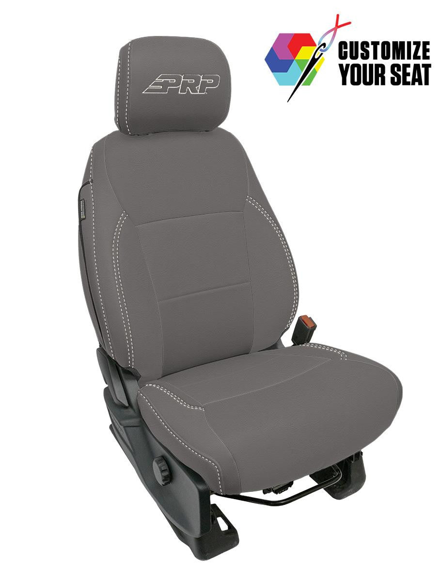 Front Seat Covers for 2021+ Ford F150, 2023+ Super Duty with Standard Seats, Black with Red Stitch