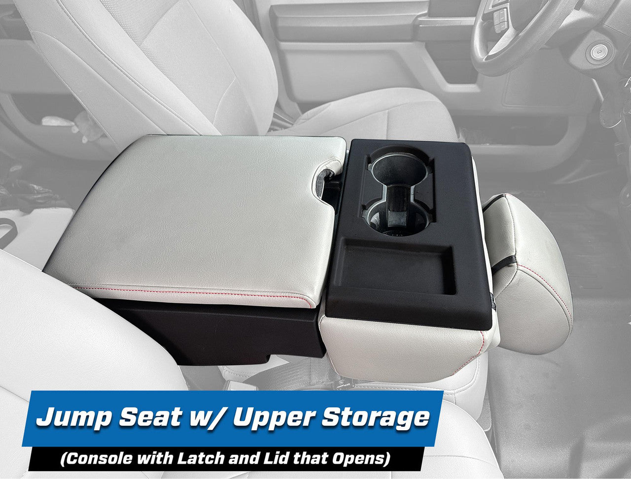 Center Jump Seat Cover w/ Upper Storage Console for 2015+ Ford F150, 2017+ Super Duty