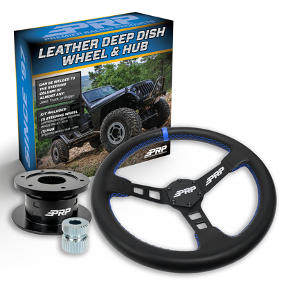 PRP Deep Dish Leather Steering Wheel Kit, Black with Quick Release Hub - Universal Weld on Adaptor