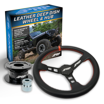PRP Deep Dish Leather Steering Wheel Kit, Black with Quick Release Hub - Universal Weld on Adaptor