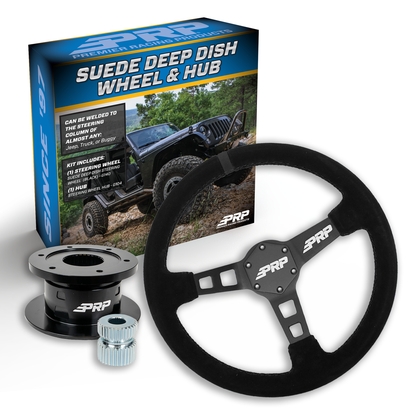 PRP Deep Dish Suede Steering Wheel Kit, Black with Quick Release Hub - Universal Weld on Adaptor