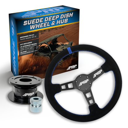PRP Deep Dish Suede Steering Wheel Kit, Black with Quick Release Hub for Yamaha YXZ, Viking, Wolverine, Rhino