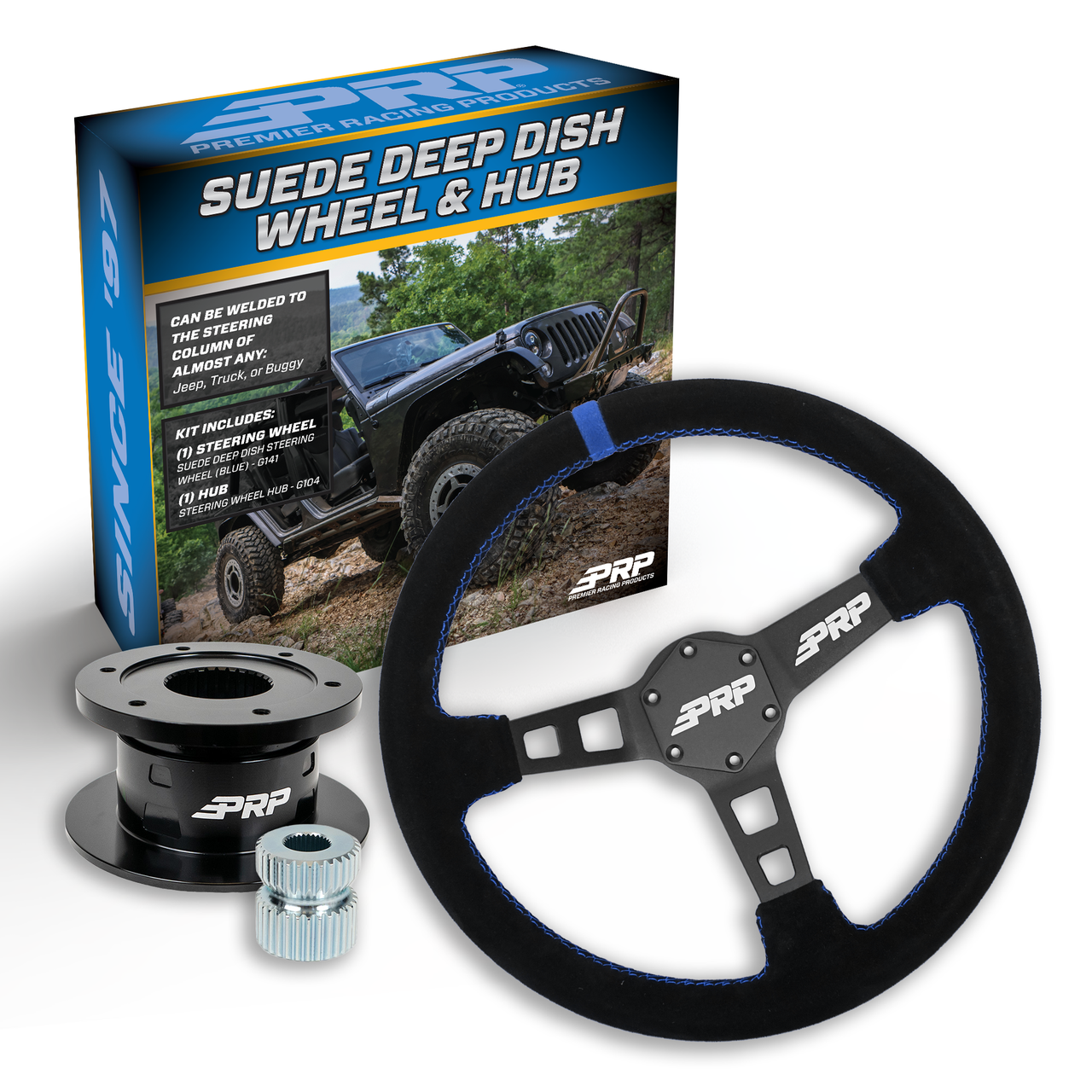PRP Deep Dish Suede Steering Wheel Kit, Black with Quick Release Hub - Universal Weld on Adaptor