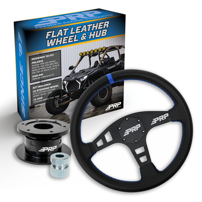 PRP Flat Leather Steering Wheel Kit, Black with Quick Release Hub for Polaris RZR, Can Am X3, Arctic Cat Wildcat, EZ-GO, GEM, John Deere Gator