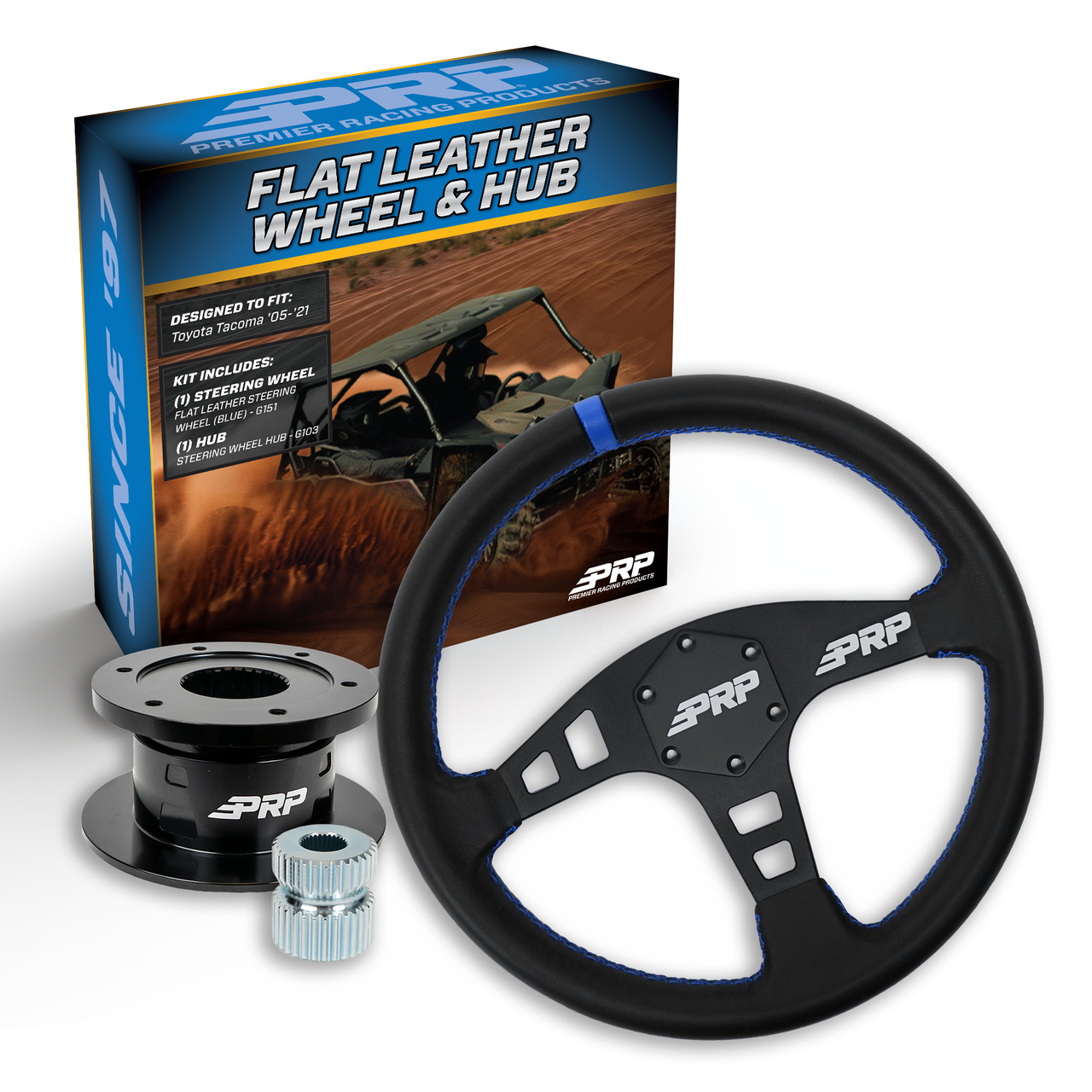 PRP Flat Leather Steering Wheel Kit, Black with Quick Release Hub for Yamaha YXZ, Viking, Wolverine, Rhino