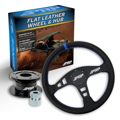 PRP Flat Leather Steering Wheel Kit, Black with Quick Release Hub for Yamaha YXZ, Viking, Wolverine, Rhino