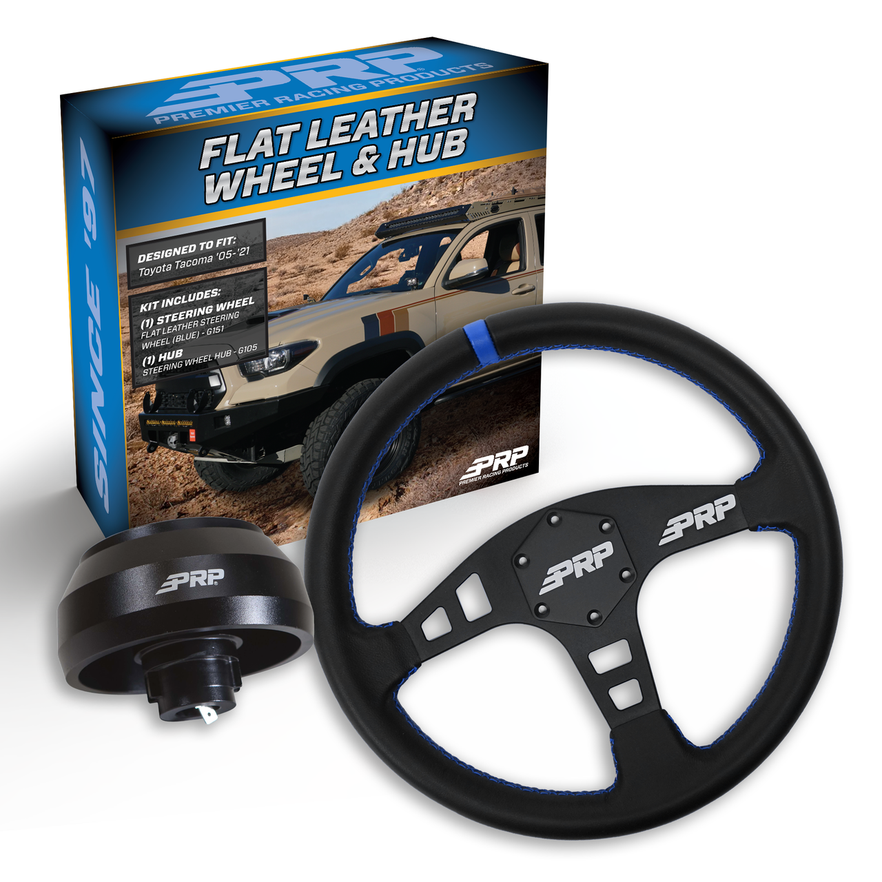 PRP Flat Leather Steering Wheel Kit, Black with Adapter Hub for Toyota, Lexus, Scion and Subaru