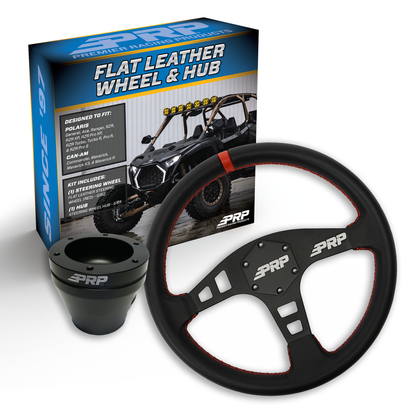 PRP Flat Leather Steering Wheel Kit, Black with UTV Hub for Polaris RZR, Can Am X3, Arctic Cat Wildcat, EZ-GO, GEM, John Deere Gator