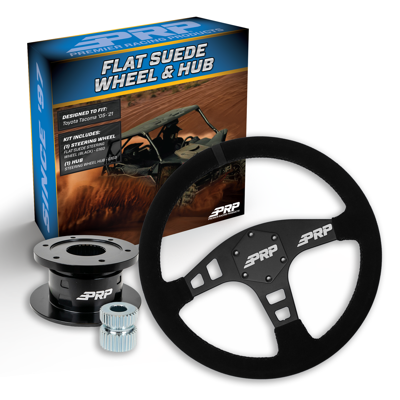 PRP Flat Suede Steering Wheel Kit, Black with Quick Release Hub for Yamaha YXZ, Viking, Wolverine, Rhino