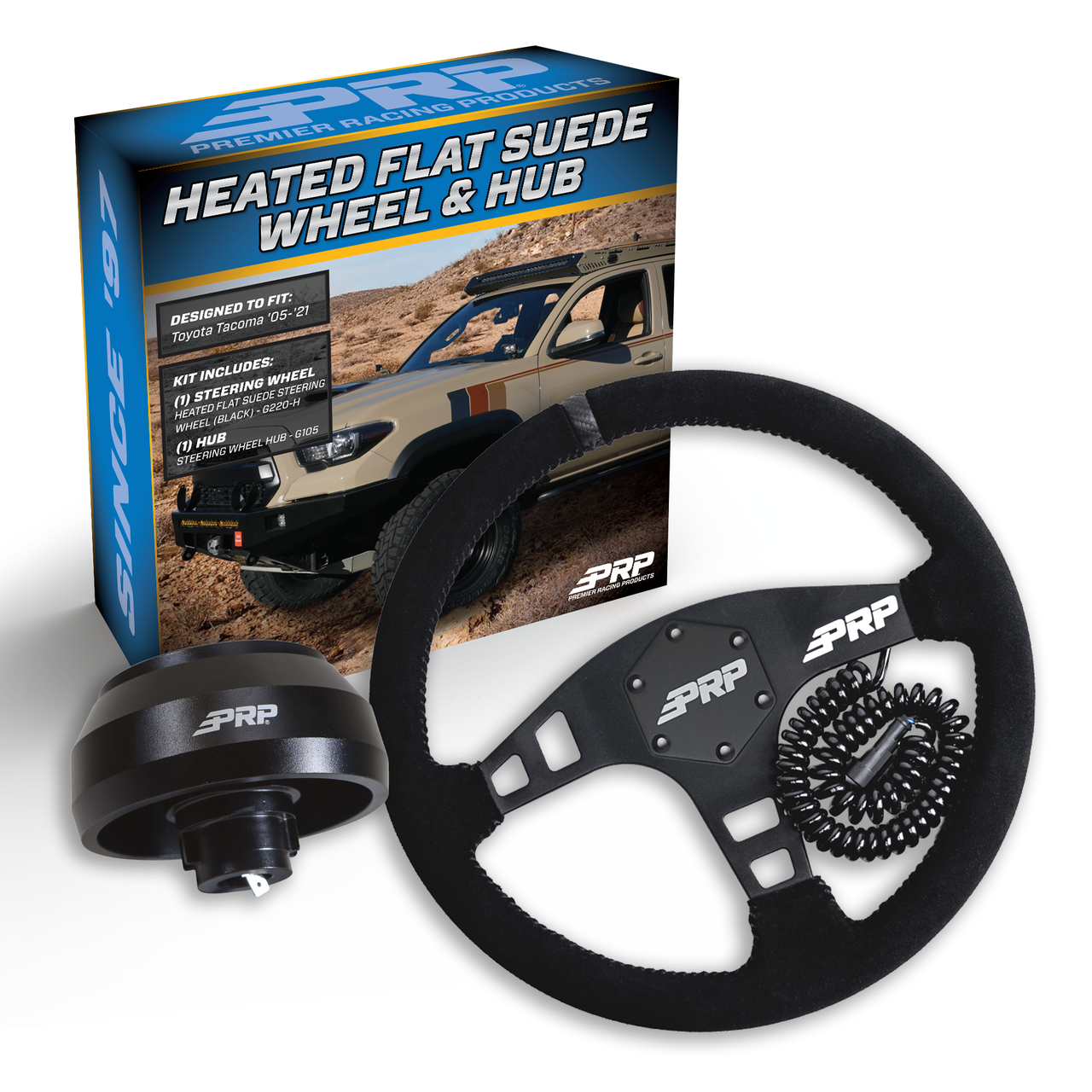 PRP Heated Flat Suede Steering Wheel Kit, Black with Adapter Hub for Toyota, Lexus, Scion and Subaru