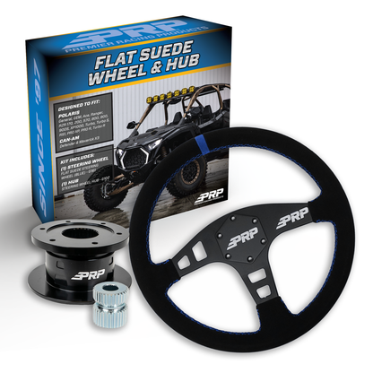 PRP Flat Suede Steering Wheel Kit, Black with Quick Release Hub for Polaris RZR, Can Am X3, Arctic Cat Wildcat, EZ-GO, GEM, John Deere Gator