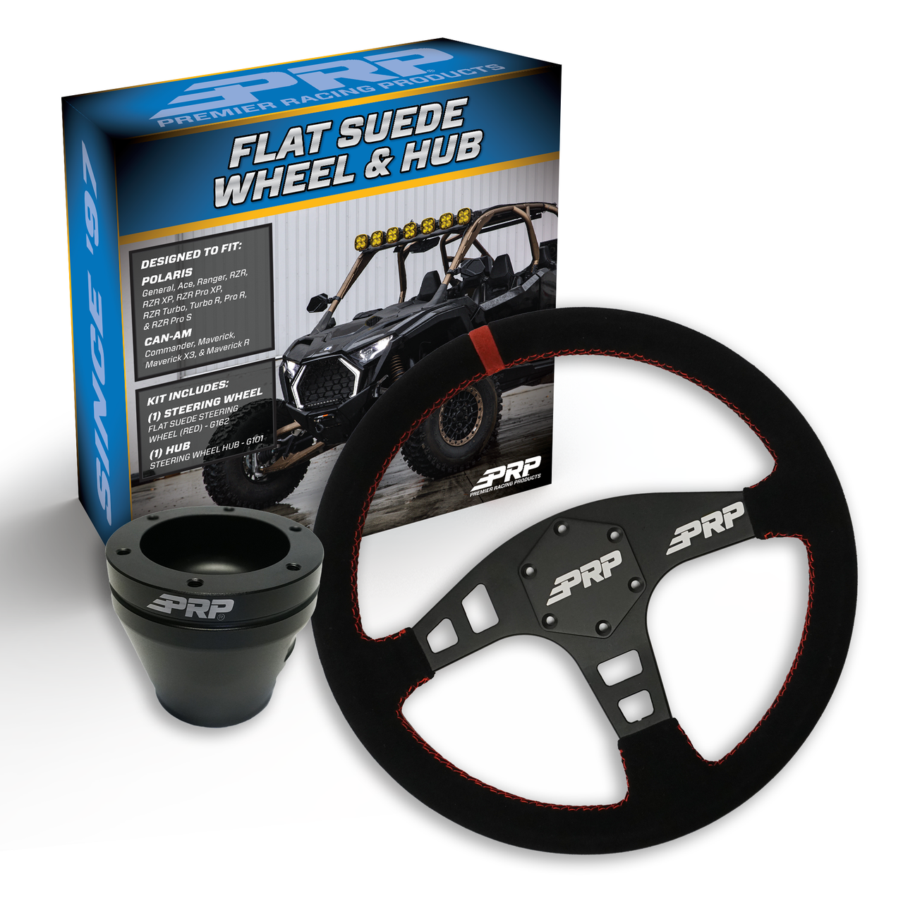 PRP Flat Suede Steering Wheel Kit, Black with UTV Hub for Polaris RZR, Can Am X3, Arctic Cat Wildcat, EZ-GO, GEM, John Deere Gator