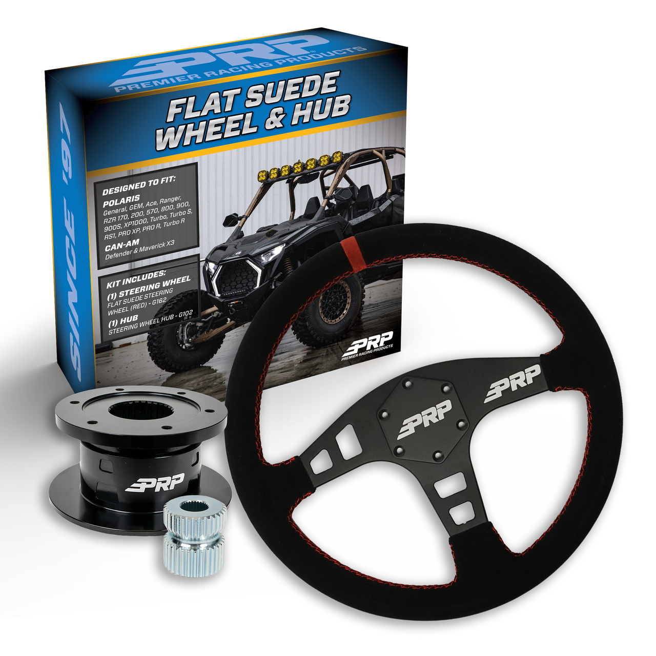 PRP Flat Suede Steering Wheel Kit, Black with Quick Release Hub for Polaris RZR, Can Am X3, Arctic Cat Wildcat, EZ-GO, GEM, John Deere Gator