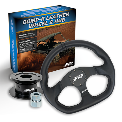 PRP Leather D-Shape Steering Wheel Kit, Black with Quick Release Hub for Yamaha YXZ, Viking, Wolverine, Rhino