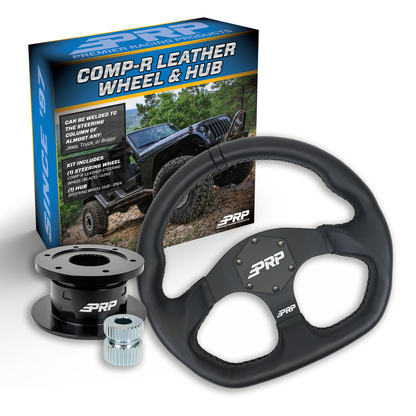 PRP Leather D-Shape Steering Wheel Kit, Black with Quick Release Hub - Universal Weld on Adaptor