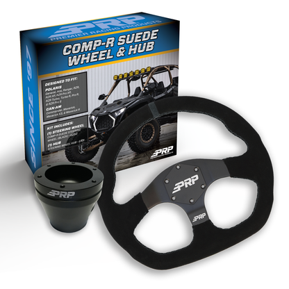 PRP Suede D-Shape Steering Wheel Kit, Black with UTV Hub for Polaris RZR, Can Am X3, Arctic Cat Wildcat, EZ-GO, GEM, John Deere Gator