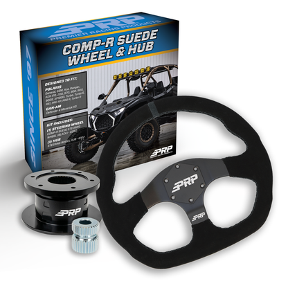 PRP Suede D-Shape Steering Wheel Kit, Black with Quick Release Hub for Polaris RZR, Can Am X3, Arctic Cat Wildcat, EZ-GO, GEM, John Deere Gator