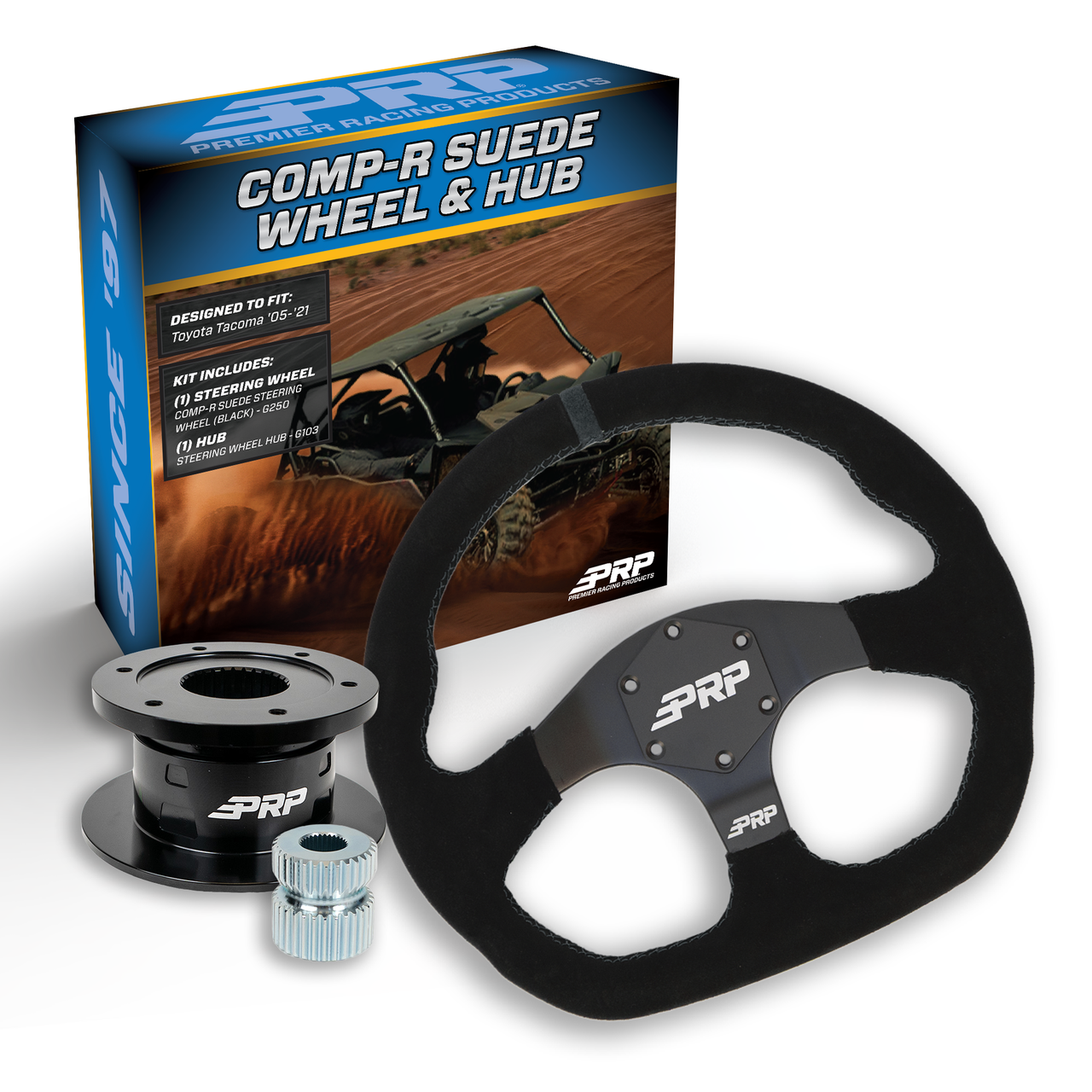 PRP Suede D-Shape Steering Wheel Kit, Black with Quick Release Hub for Yamaha YXZ, Viking, Wolverine, Rhino