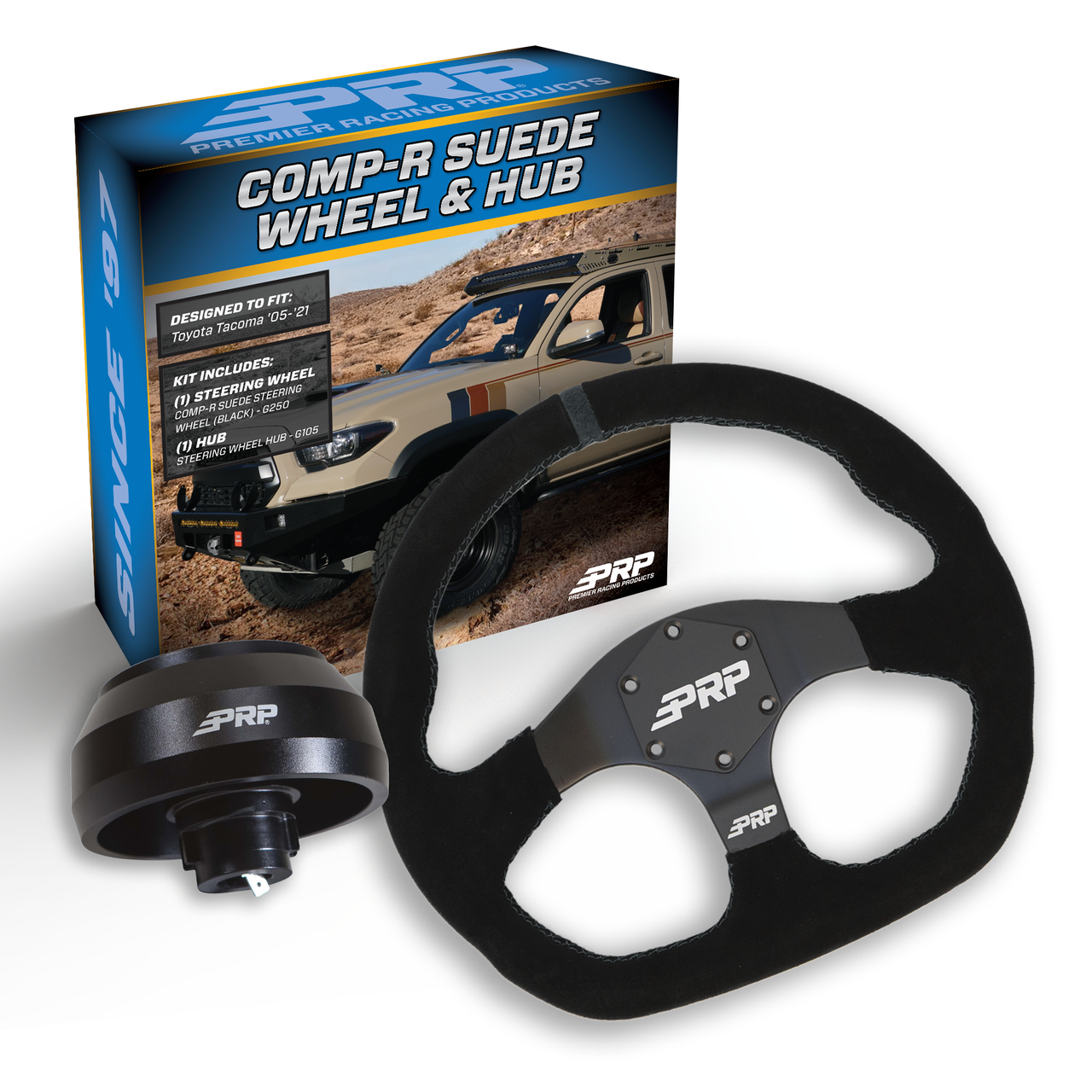 PRP Suede D-Shape Steering Wheel Kit, Black with Adapter Hub for Toyota, Lexus, Scion and Subaru