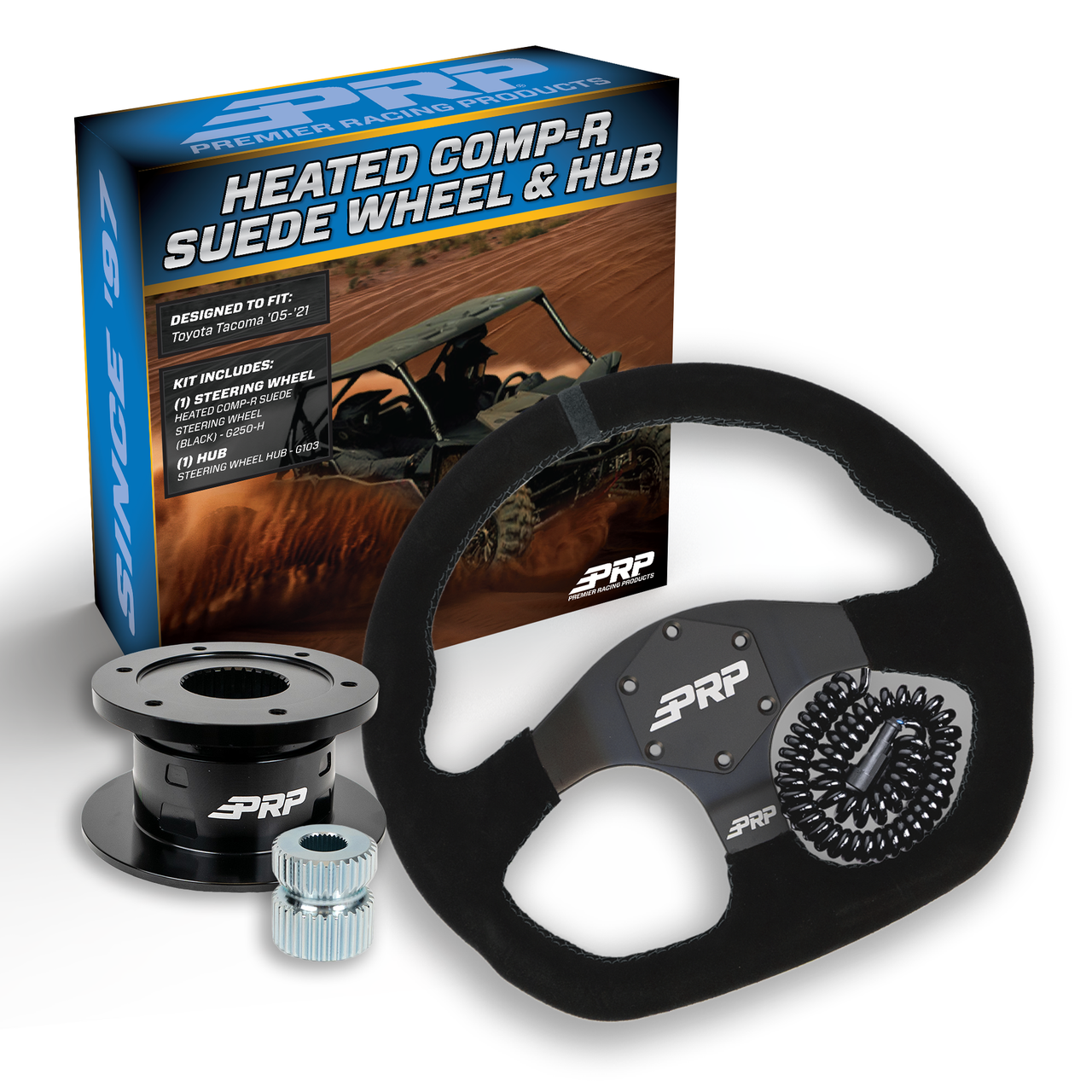 PRP Heated Suede D-Shape Steering Wheel Kit, Black with Quick Release Hub for Yamaha YXZ, Viking, Wolverine, Rhino