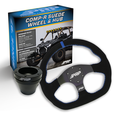 PRP Suede D-Shape Steering Wheel Kit, Black with UTV Hub for Polaris RZR, Can Am X3, Arctic Cat Wildcat, EZ-GO, GEM, John Deere Gator