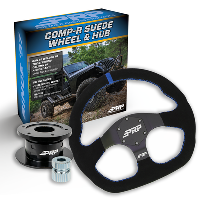 PRP Suede D-Shape Steering Wheel Kit, Black with Quick Release Hub - Universal Weld on Adaptor